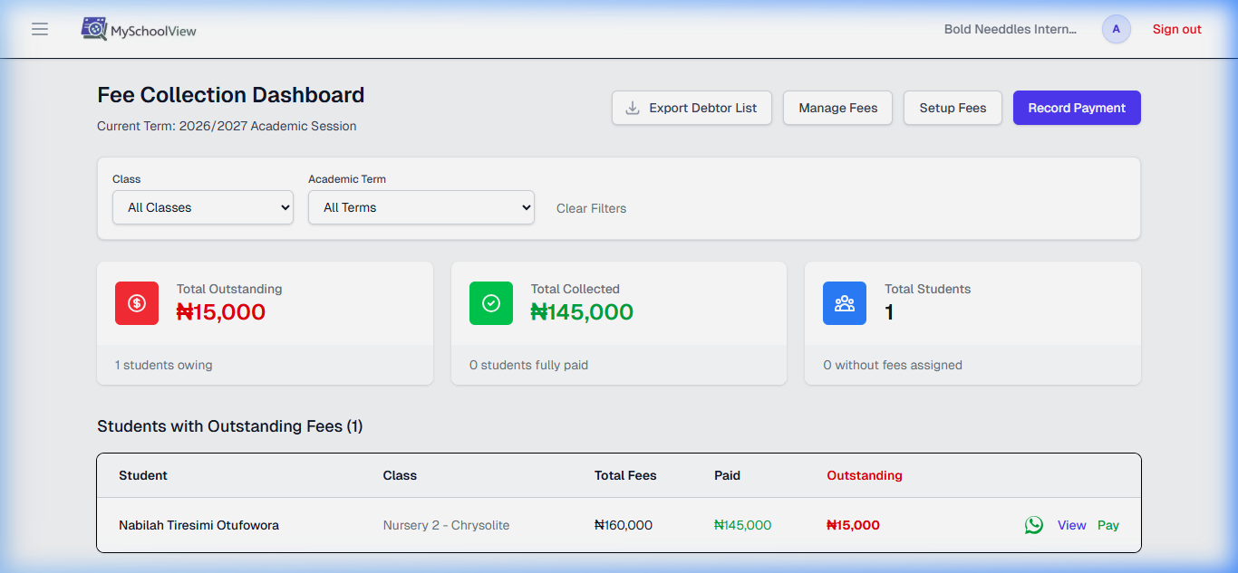Debtors List and Fee Dashboard